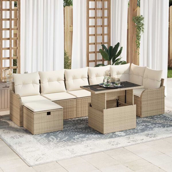 vidaXL Σετ Καναπέ Κήπου με μαξιλάρι 8 pcs Μπεζ Πολυ ράταν