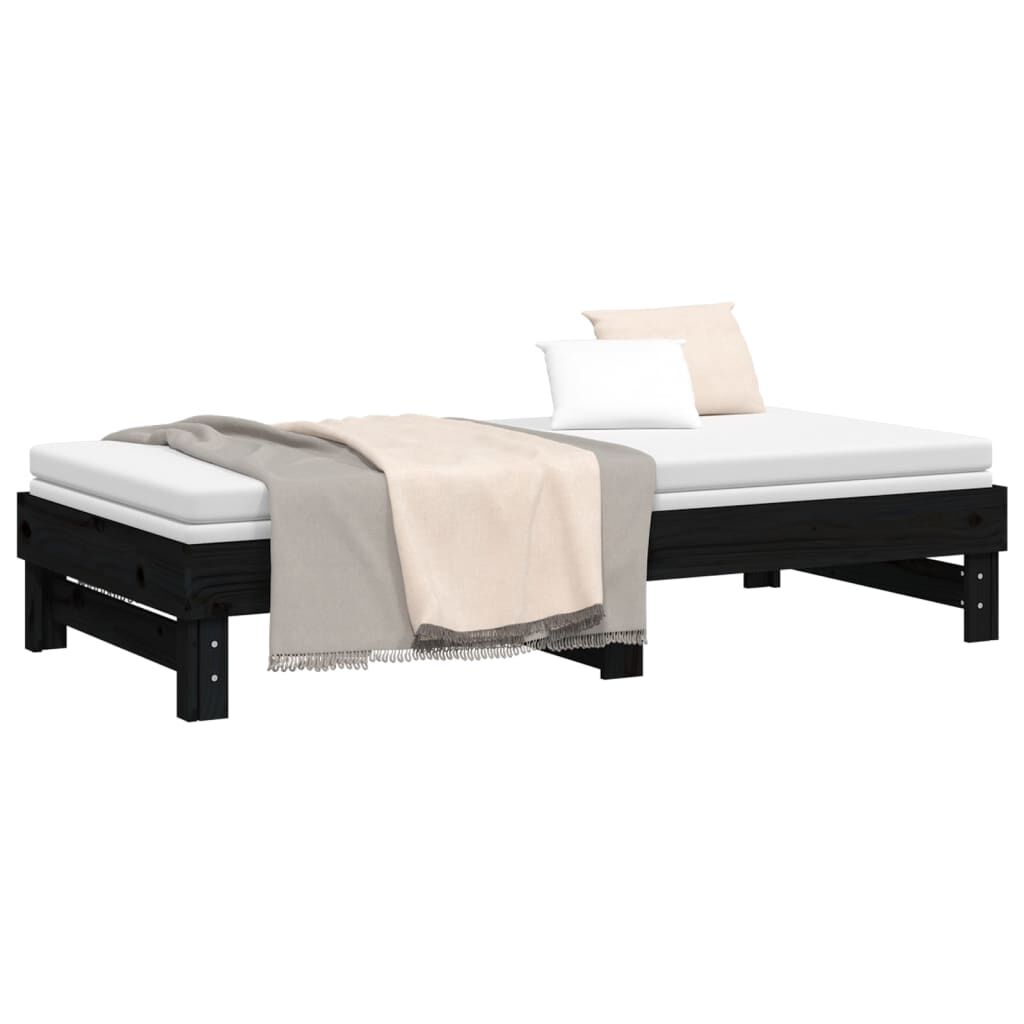 vidaXL Καναπές Κρεβάτι Συρόμενος Μαύρος 2x(75x190) εκ. από Μασίφ Πεύκο
