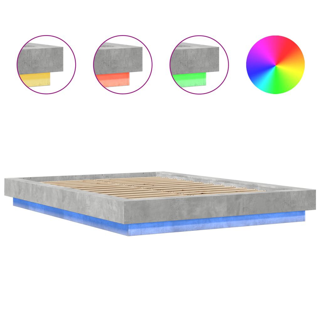 vidaXL Πλαίσιο Κρεβατιού με LED Γκρι Σκυρ. 140x190 εκ. Επεξ. Ξύλο