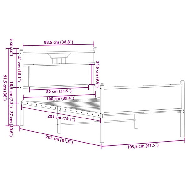 vidaXL Πλαίσιο Κρεβατιού Καπνιστή Δρυς 100x200 εκ. Επεξεργασμένο Ξύλο