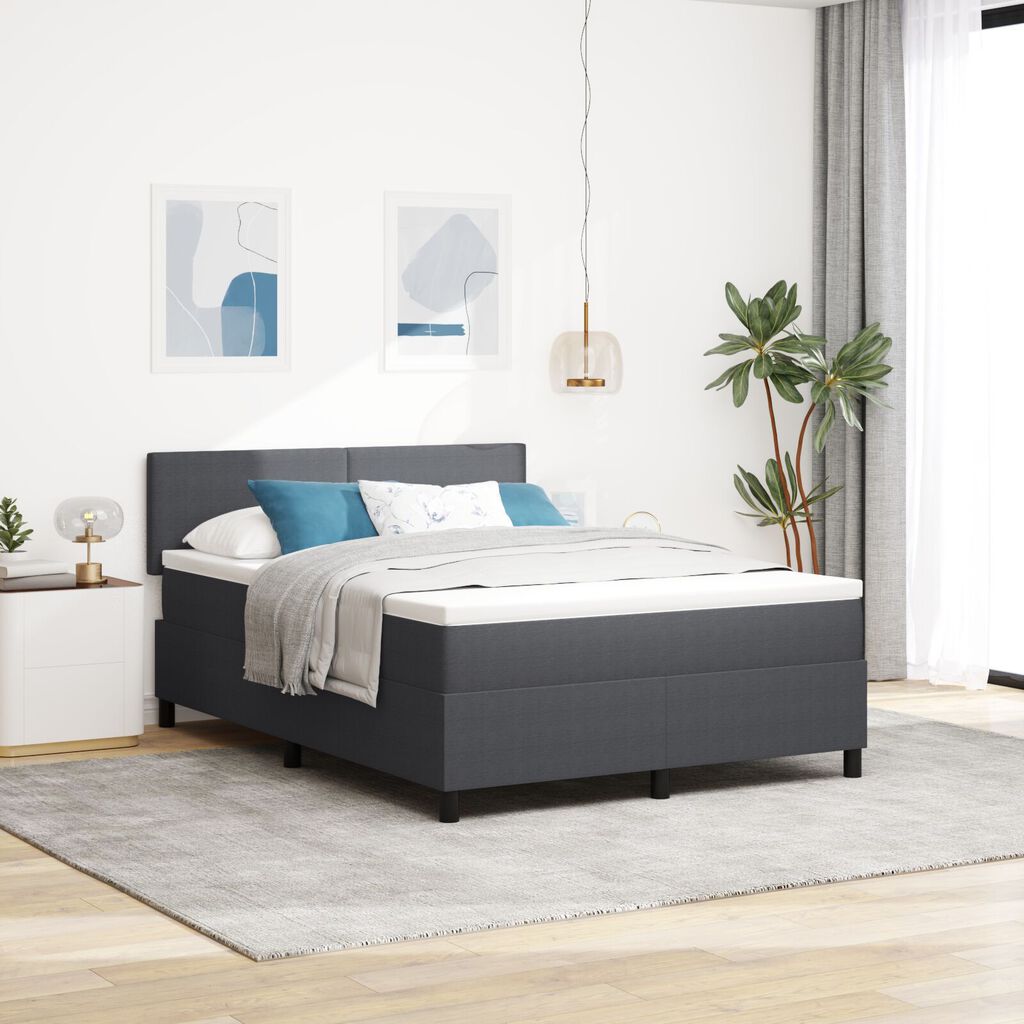 vidaXL Κρεβάτι με Κουβέρτα Σκούρο Γκρι 140x200 εκ. Ύφασμα Καπιτονέ