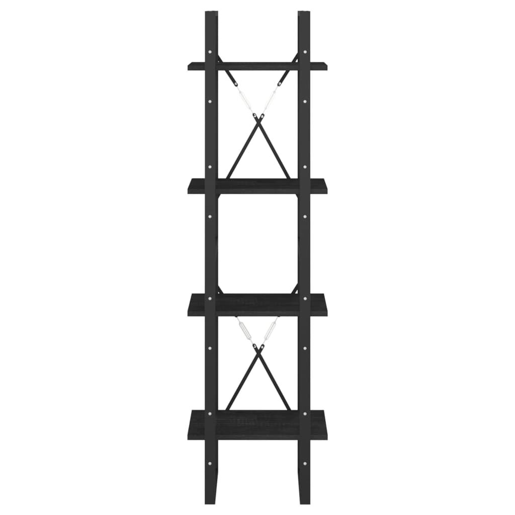 vidaXL Βιβλιοθήκη με 4 Ράφια Μαύρη 40x30x140 εκ. από Μασίφ Ξύλο Πεύκου
