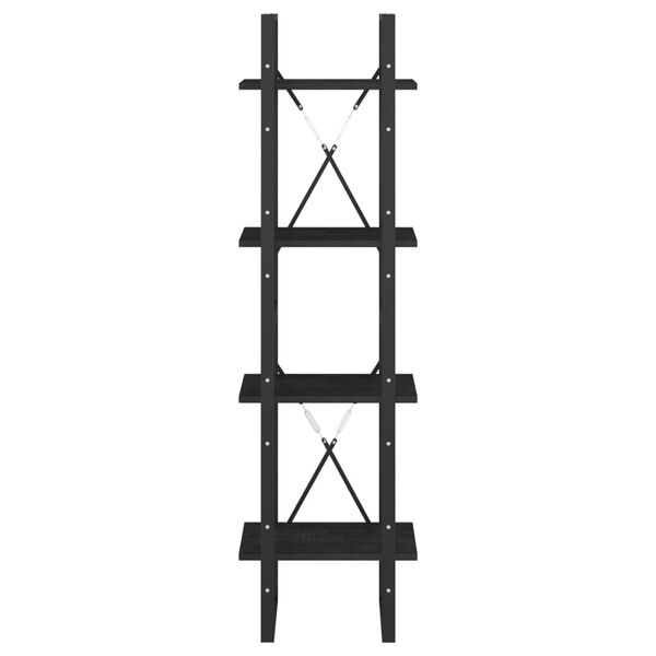vidaXL Βιβλιοθήκη με 4 Ράφια Μαύρη 40x30x140 εκ. από Μασίφ Ξύλο Πεύκου