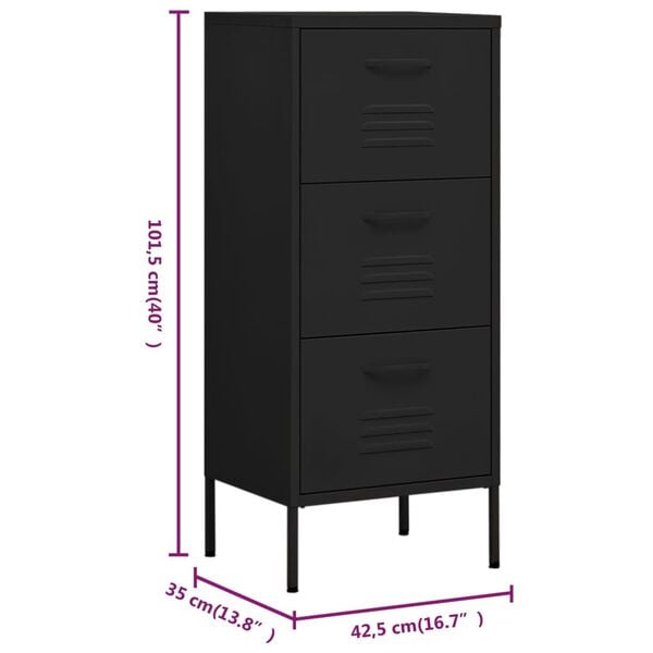 vidaXL Ντουλάπι Αποθήκευσης Μαύρο 42,5x35x101,5 εκ. από Ατσάλι