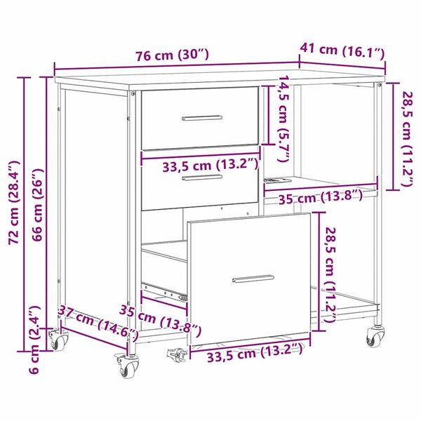 vidaXL Γραφείο Ντουλάπι Μαύρη δρυς 76 x 41 x 72 cm Επεξεργασμένο ξύλο
