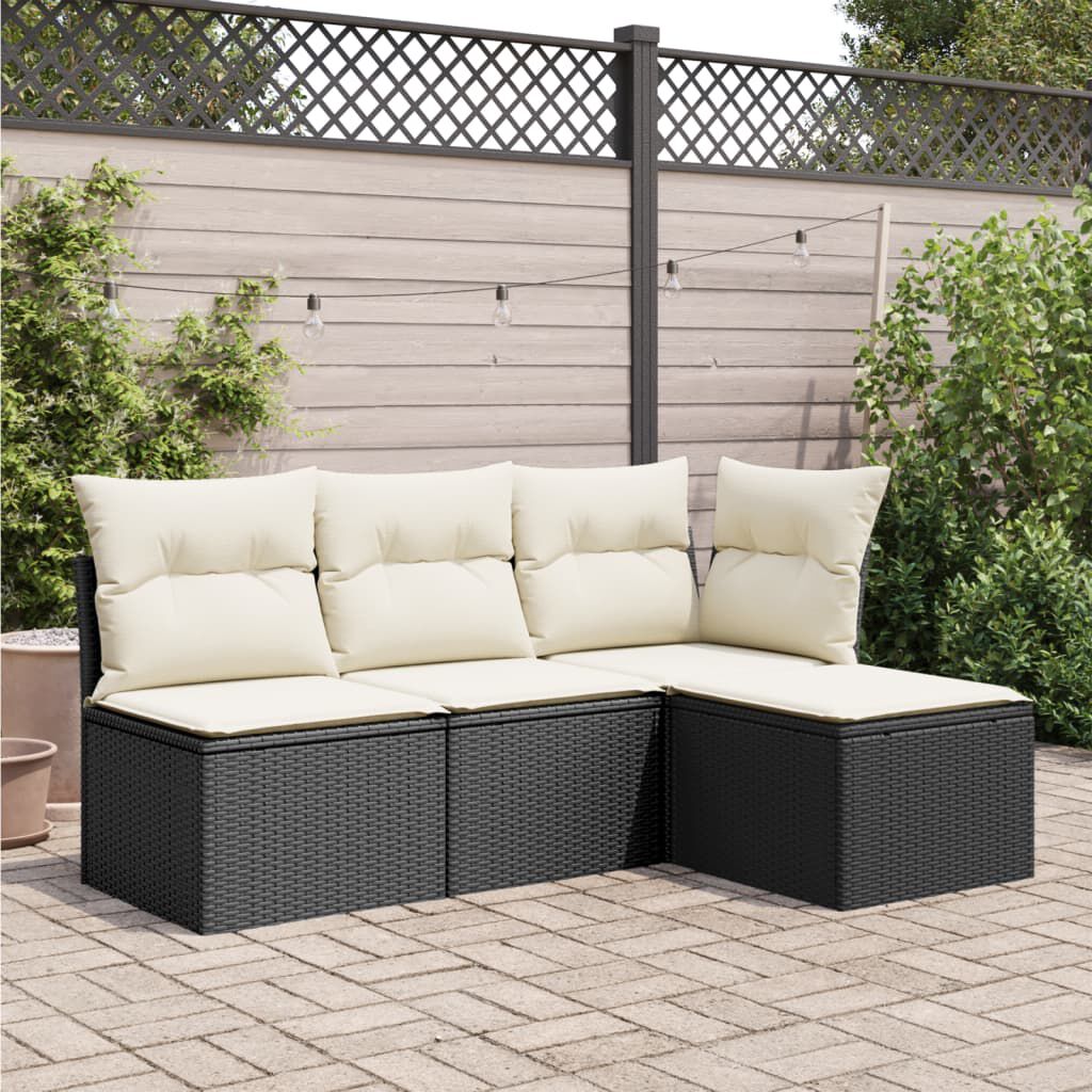 vidaXL Υποπόδιο Κήπου Μαύρο 55x55x37 εκ. Συνθετικό Ρατάν με Μαξιλάρι