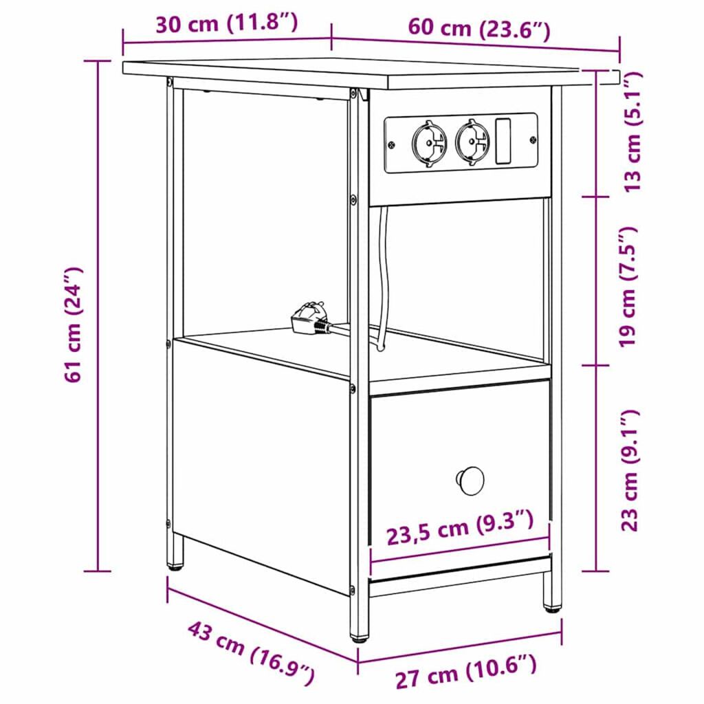 vidaXL Κομοδίνο Γκρι sonoma 60 x 30 x 61 εκ Επεξεργασμένο ξύλο