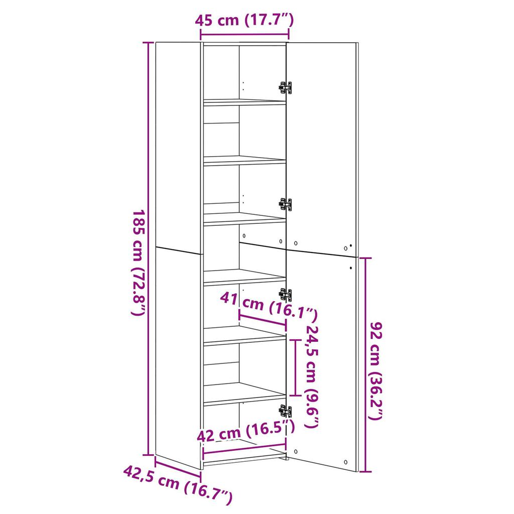 vidaXL Υψηλόμπαρο Φθαρμένο Ξύλο 45x42.5x185 εκ. MDF