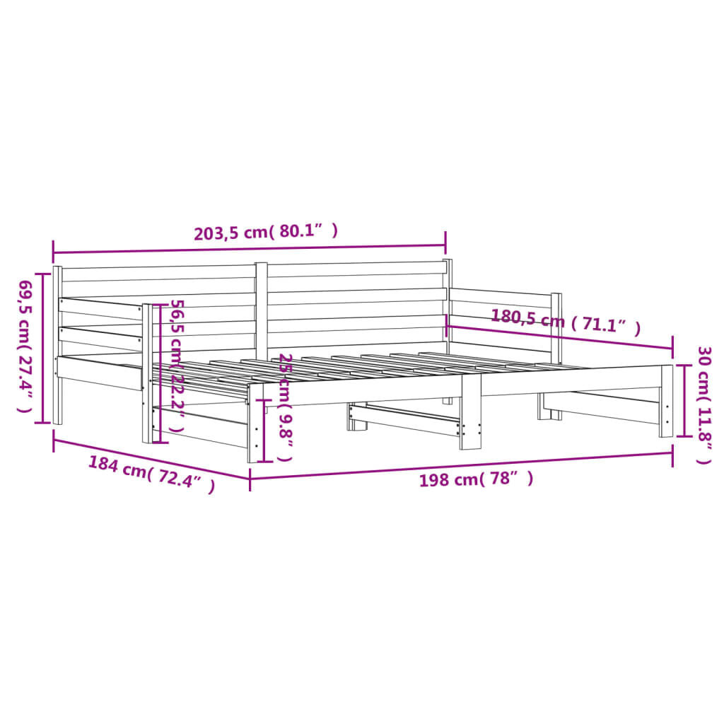 vidaXL Καναπές Κρεβάτι Συρόμενος 90 x 200 εκ. Μασίφ Ξύλο Πεύκου