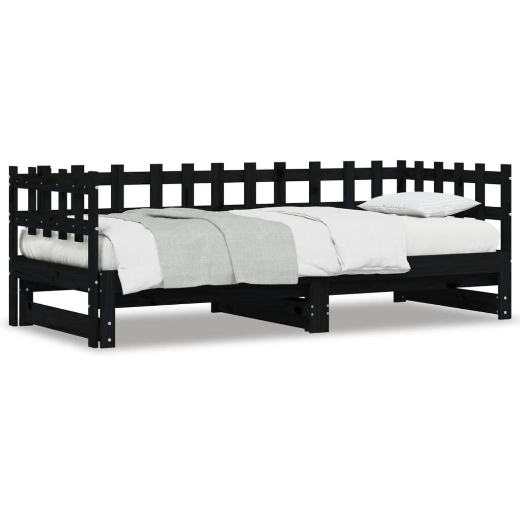 vidaXL Καναπές Κρεβάτι Συρόμενος Μαύρος 2x(90x190) εκ. από Μασίφ Πεύκο
