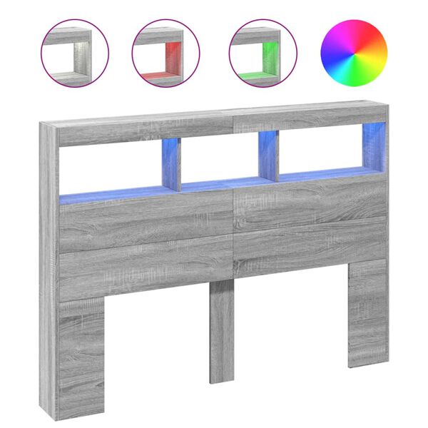 vidaXL Κεφαλάρι με Αποθηκ. Χώρο & LED Γκρι Sonoma 140x17x102 εκ.
