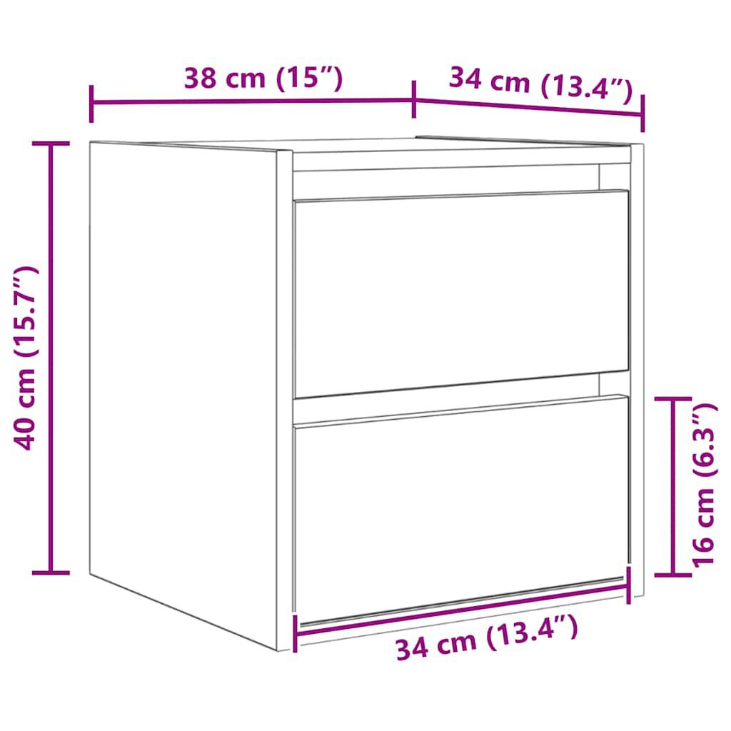 vidaXL Κομοδίνα Επιτοίχια 2 τεμ. Sonoma Δρυς 38x34x40 εκ.