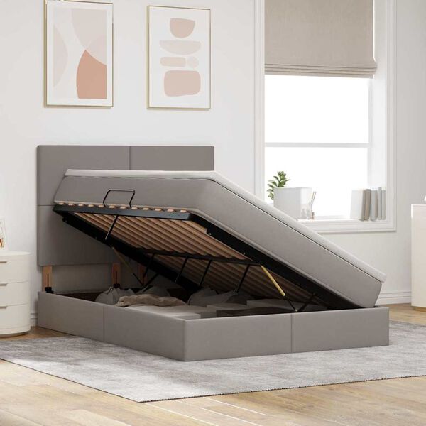 vidaXL Κρεβάτι Αποθήκης με στρώμα Taupe 140 x 200 cm Τεχνητό Δέρμα