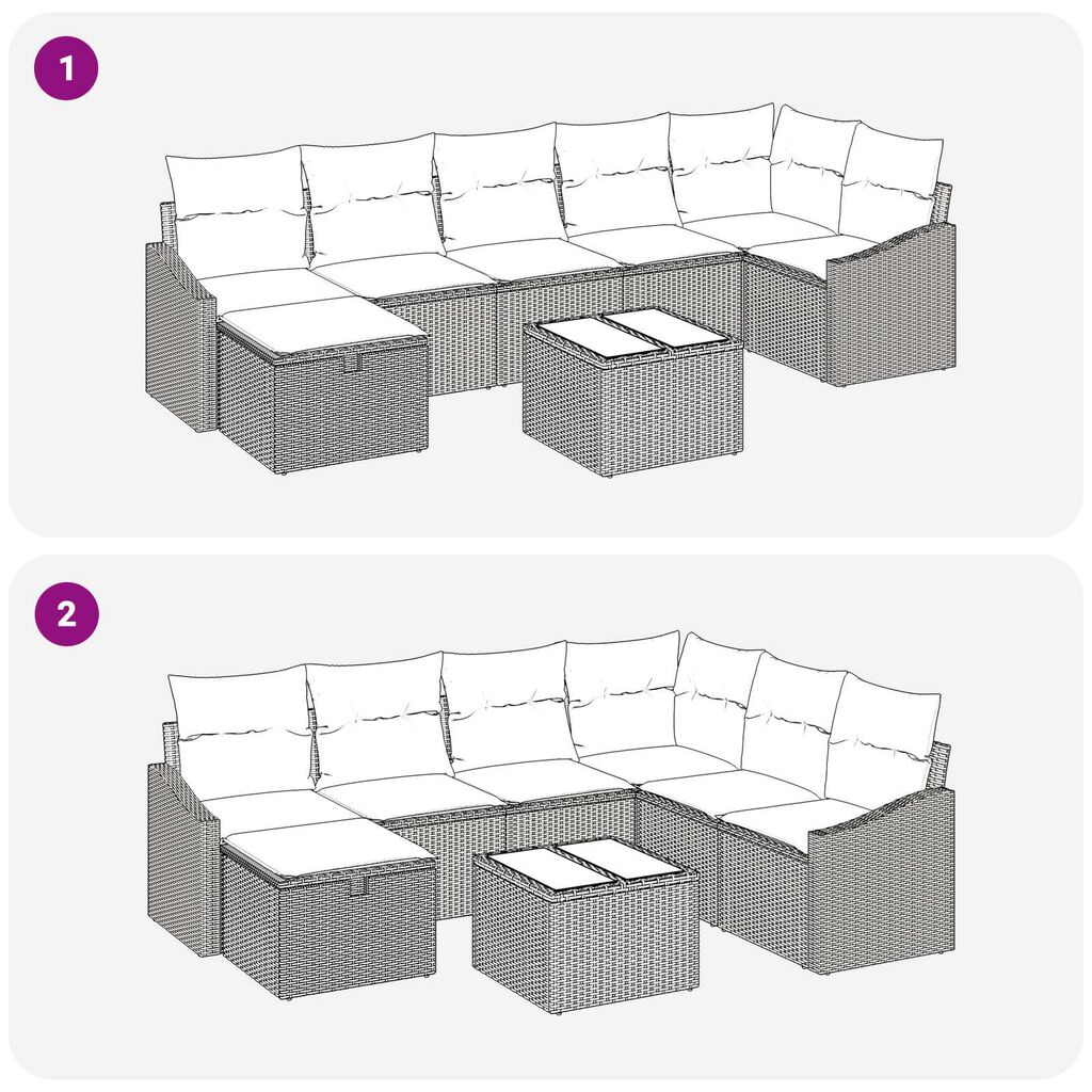 vidaXL Σετ Καναπέ Κήπου με μαξιλάρι 8 pcs Γκρι Πολυ ράταν