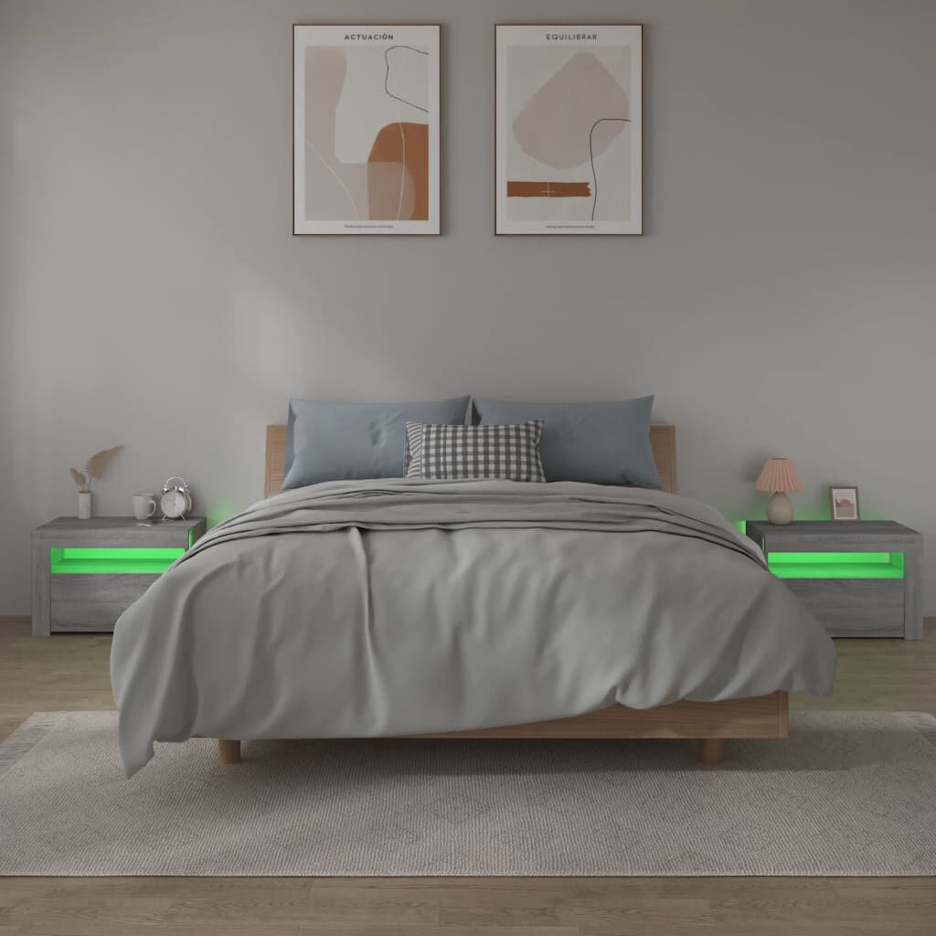 vidaXL Κομοδίνα με LED 2 τεμ. Γκρι Sonoma 60 x 35 x 40 εκ.