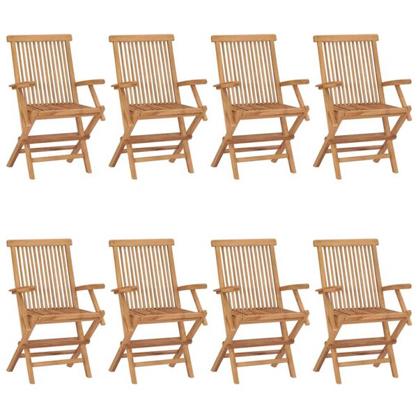 vidaXL Καρέκλες Κήπου 8 τεμ. Μασίφ Ξύλο Teak με Φωτ. Πράσινα Μαξιλάρια