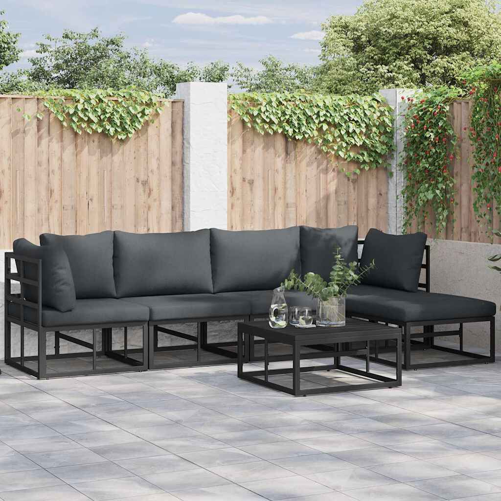 vidaXL Σετ Καναπέ Κήπου με μαξιλάρι 5 pcs Μαύρο Αλουμίνιο