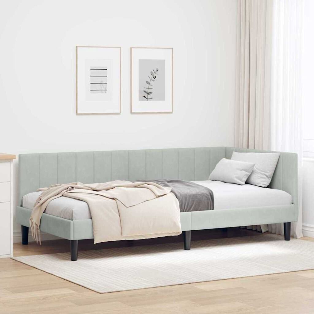 vidaXL Κρεβάτι Γωνίας με κεφαλάρι Ανοιχτό γκρι 90 x 200 cm Βελούδο