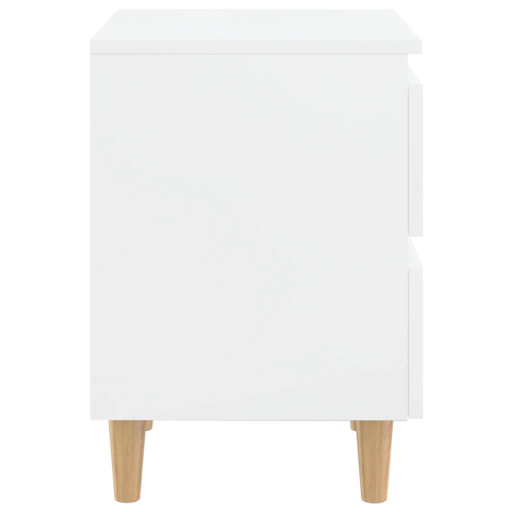 vidaXL Κομοδίνα 2 τεμ. Γυαλ. Λευκό 40x35x50εκ. Πόδια από Ξύλο Πεύκου