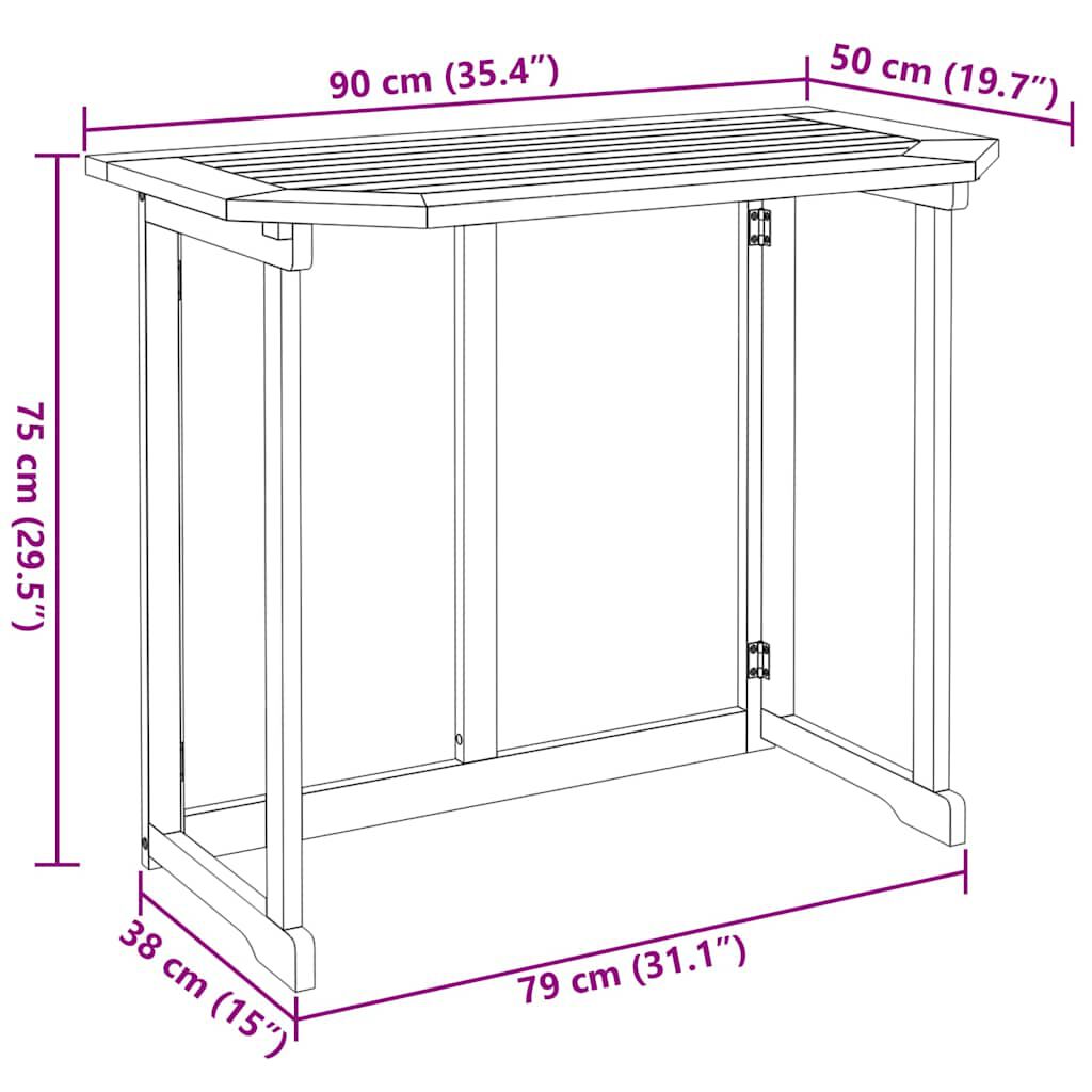 vidaXL Τραπέζι Bistro 90 x 50 x 75 εκ. από Μασίφ Ξύλο Ακακίας