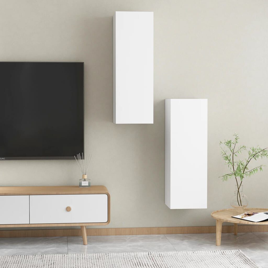vidaXL Έπιπλα Τηλεόρασης 2 τεμ. Λευκά 30,5x30x90 εκ. από Επεξ. Ξύλο