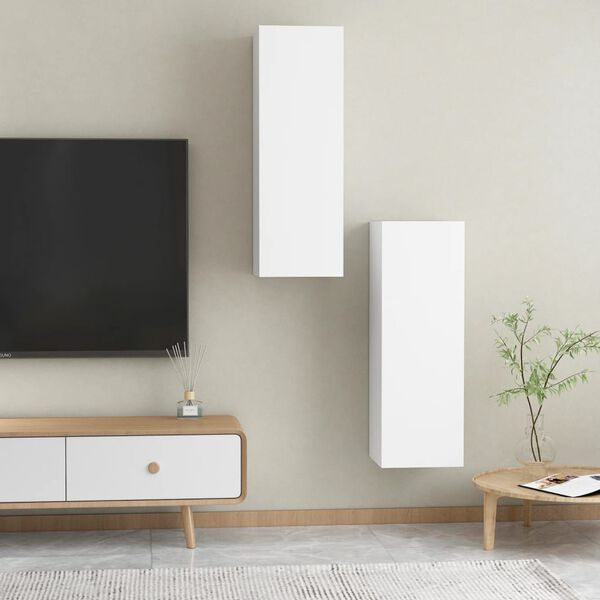 vidaXL Έπιπλα Τηλεόρασης 2 τεμ. Λευκά 30,5x30x90 εκ. από Επεξ. Ξύλο