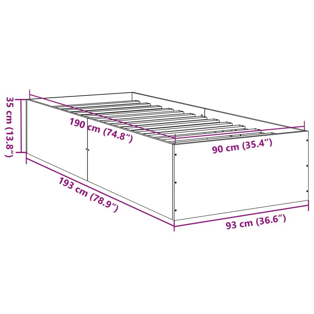 vidaXL Πλαίσιο Κρεβατιού Καφέ Δρυς 90 x 190 εκ. Επεξεργασμένο Ξύλο