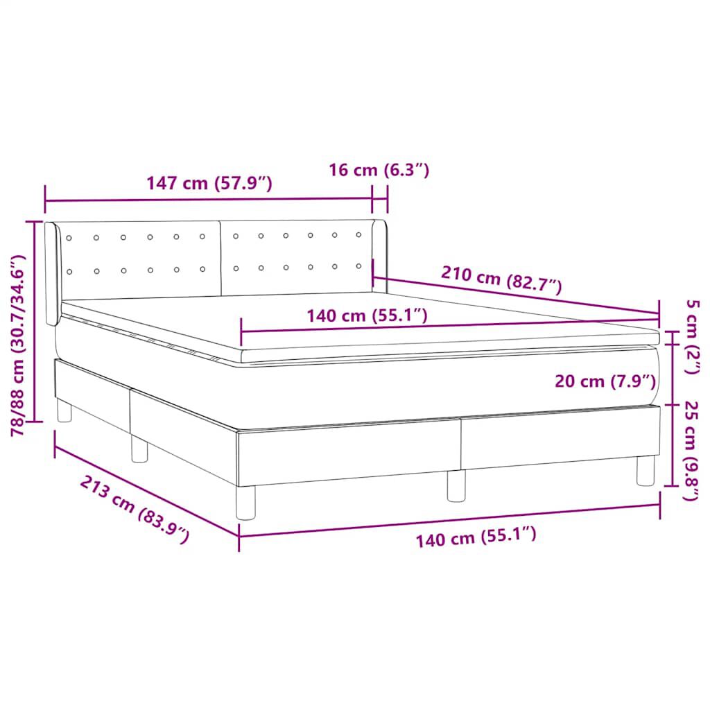 vidaXL Κρεβάτι Boxspring με Στρώμα Σκούρο Γκρι 140x210 εκ. Βελούδινο