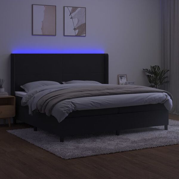 vidaXL &Kappa;&rho;&epsilon;&beta;ά&tau;&iota; Boxspring &mu;&epsilon; &Sigma;&tau;&rho;ώ&mu;&alpha; & LED &Mu;&alpha;ύ&rho;&omicron; 200x200 &epsilon;&kappa;. &Beta;&epsilon;&lambda;&omicron;ύ&delta;&iota;&nu;&omicron;