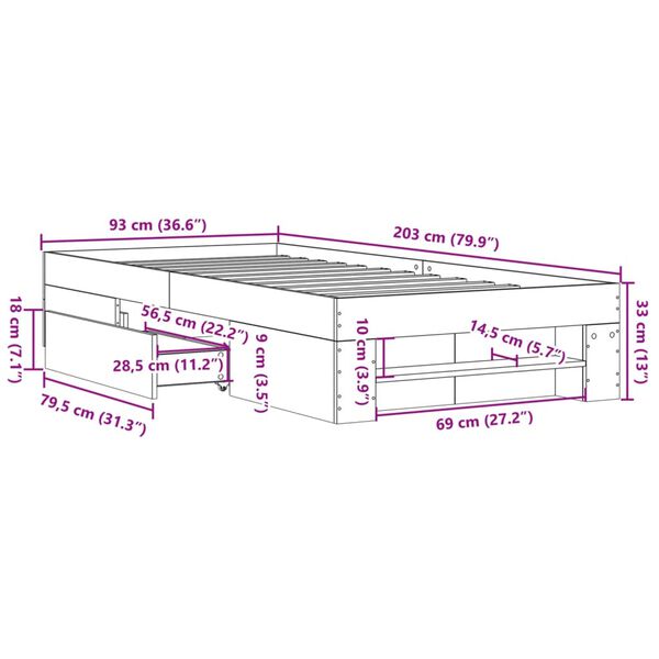 vidaXL Πλαίσιο Κρεβατιού Μαύρο 90 x 200 εκ. Επεξεργασμένο Ξύλο