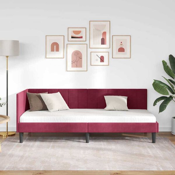 vidaXL Κρεβάτι Γωνίας με κεφαλάρι Μπορντό 80 x 200 cm Βελούδο