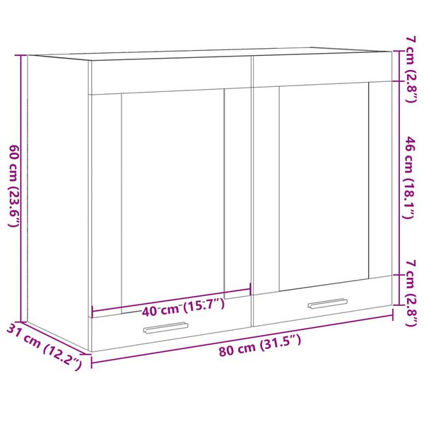 vidaXL Ντουλάπι Κρεμαστό με Τζάμι Lyon Sonoma Δρυς 80x31x60εκ.