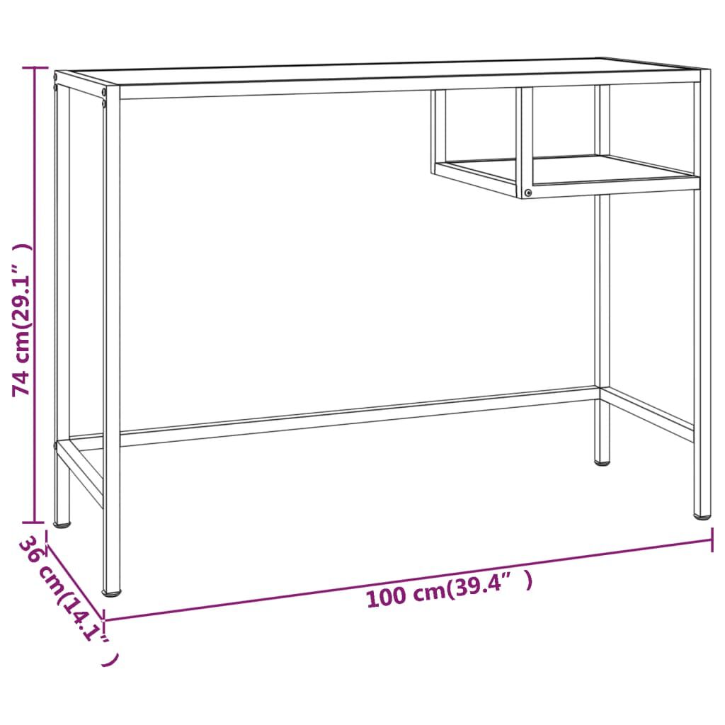 vidaXL Γραφείο Υπολογιστή Λευκό / Χρυσό 100 x 36 x 74 εκ. από Γυαλί