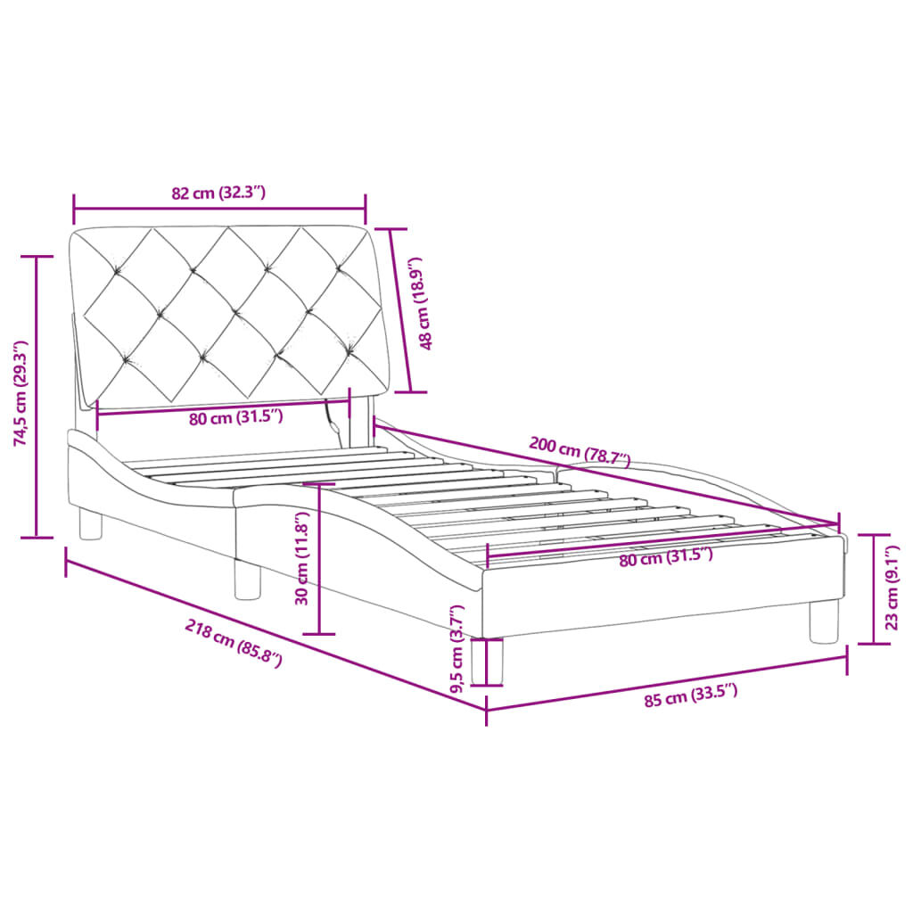 vidaXL Πλαίσιο Κρεβατιού με LED Μπλε 80x200 εκ. Βελούδινο