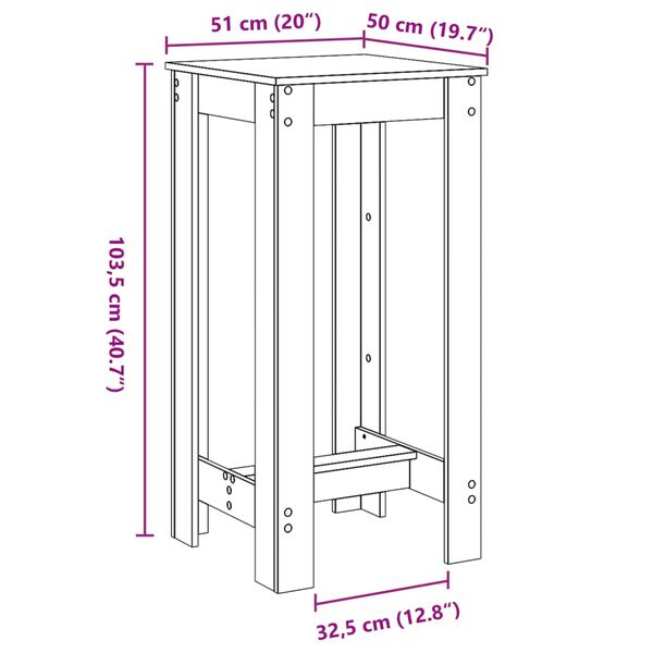 vidaXL Τραπέζι Μπαρ Μαύρο 51x50x103,5 εκ. Επεξ. Ξύλο