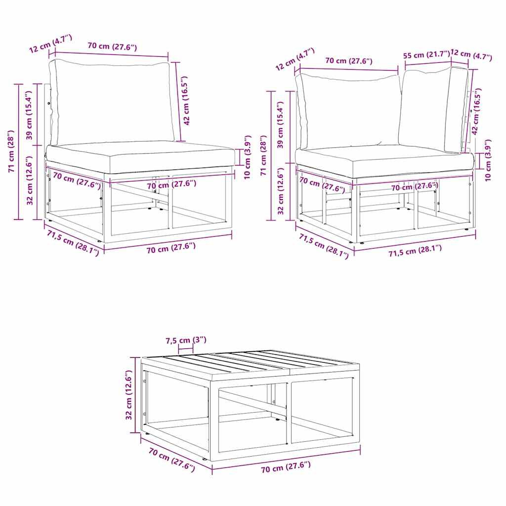 vidaXL Σετ Καναπέ Κήπου με μαξιλάρι 14 pcs Μαύρο Αλουμίνιο
