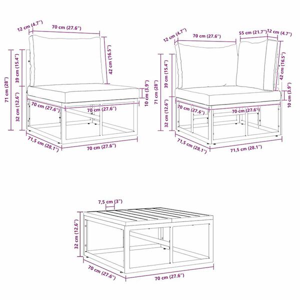 vidaXL Σετ Καναπέ Κήπου με μαξιλάρι 14 pcs Μαύρο Αλουμίνιο