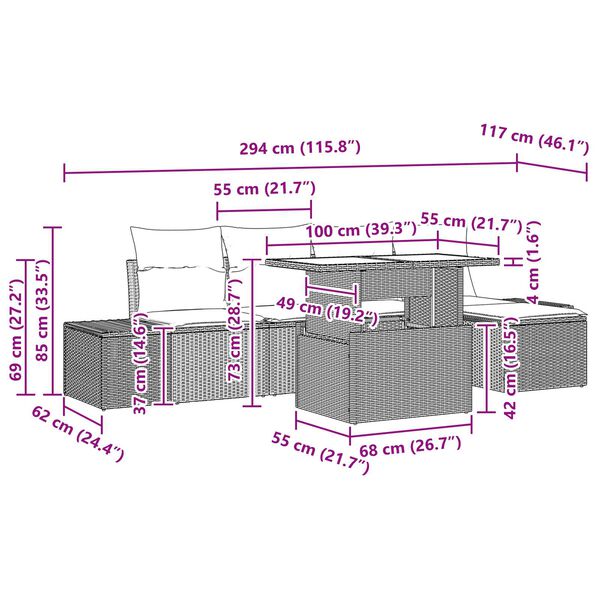 vidaXL Σετ Καναπέ Κήπου με αποθήκευση 6 pcs Γκρι Πολυ ράταν