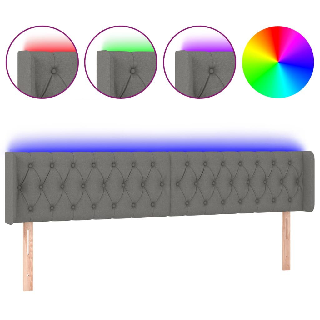 vidaXL Κεφαλάρι Κρεβατιού LED Σκούρο Γκρι 183x16x78/88 εκ. Υφασμάτινο