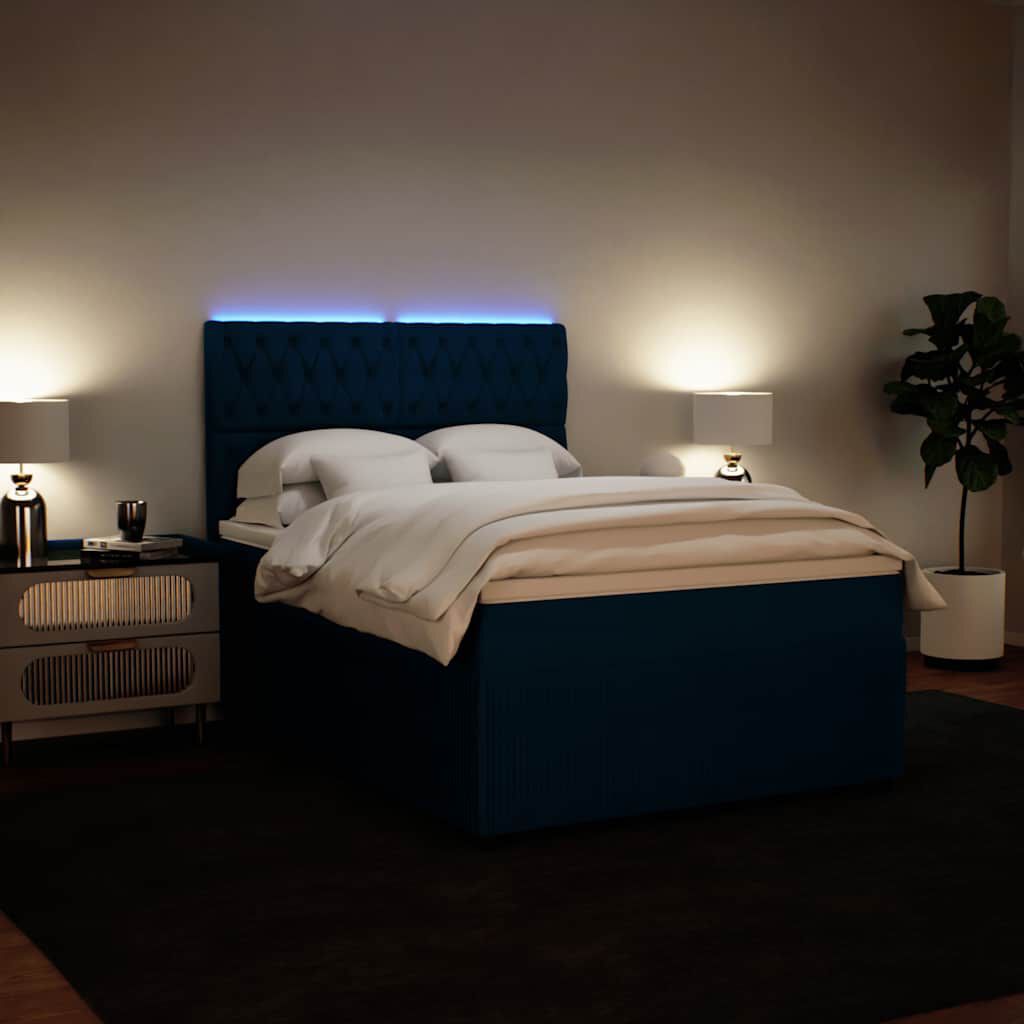 vidaXL Κρεβάτι Boxspring με Στρώμα Μπλε 140x200 εκ. Βελούδινο