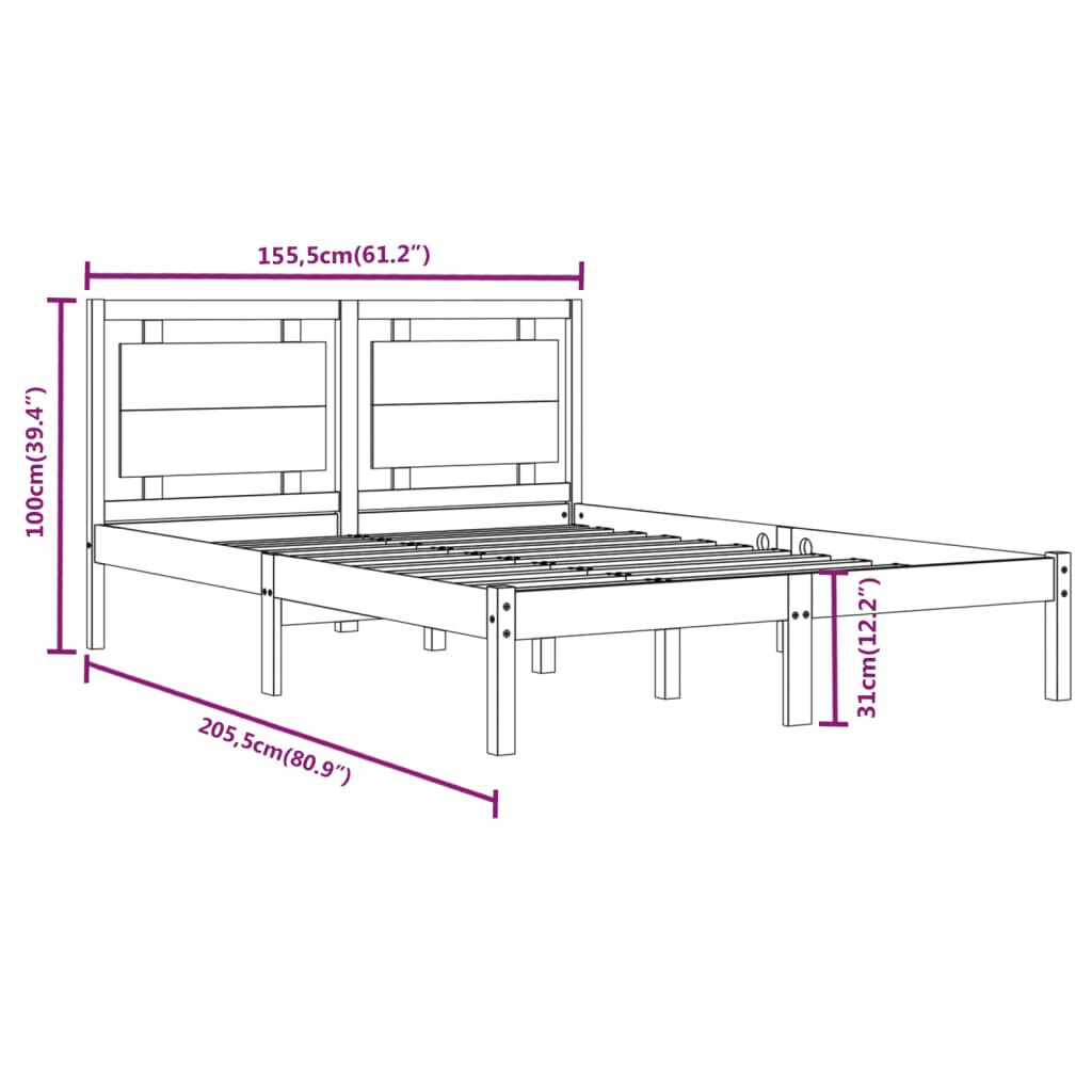 vidaXL Πλαίσιο Κρεβατιού 150 x 200 εκ. Μασίφ Ξύλο King Size