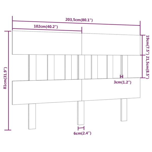 vidaXL Κεφαλάρι Κρεβατιού Μελί 203,5x3x81 εκ. από Μασίφ Ξύλο Πεύκου