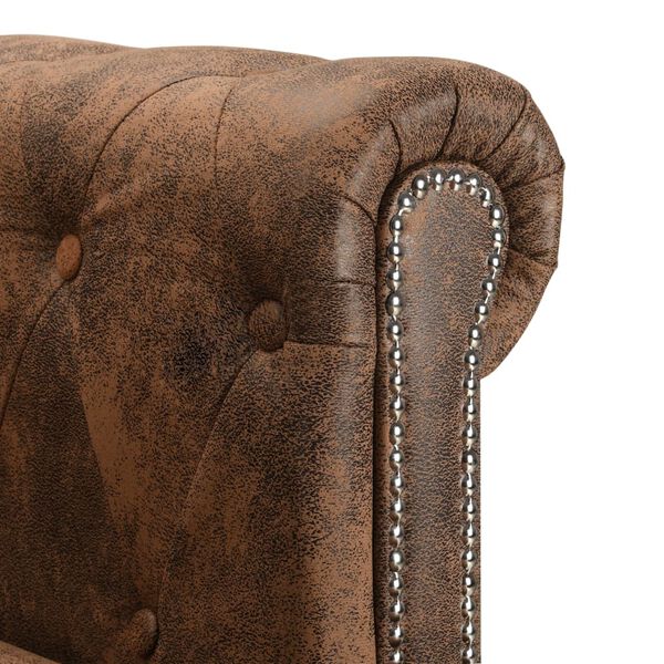 vidaXL Καναπές Γωνιακός Chesterfield Καφέ από Συνθετικό Καστόρι