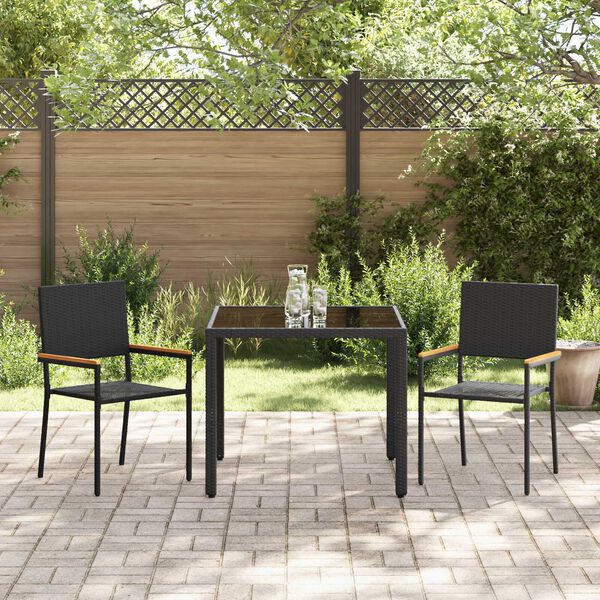 vidaXL Σέτ φαγητού για κήπο 3 pcs Μαύρο 90 x 90 x 75 cm