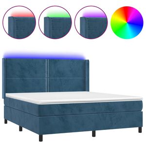vidaXL Κρεβάτι Boxspring με Στρώμα & LED Σκ. Μπλε 180x200εκ. Βελούδινο