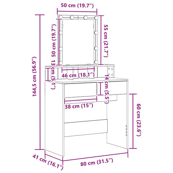 vidaXL Κομμωτήριο Μαύρη δρυς 80 x 41 x 144.5 εκ Επεξεργασμένο ξύλο
