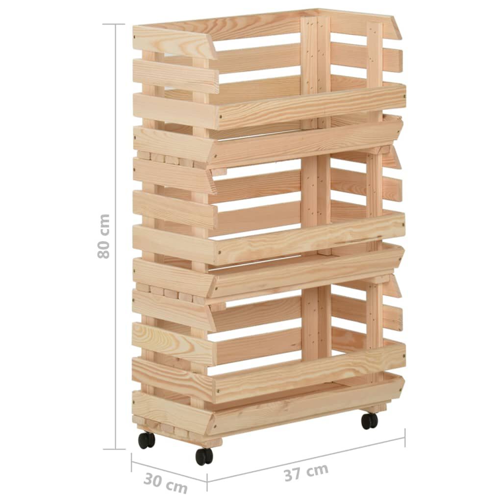 vidaXL Τρόλεϊ Λαχανικών 37 x 30 x 80 εκ. από Μασίφ Ξύλο Πεύκου
