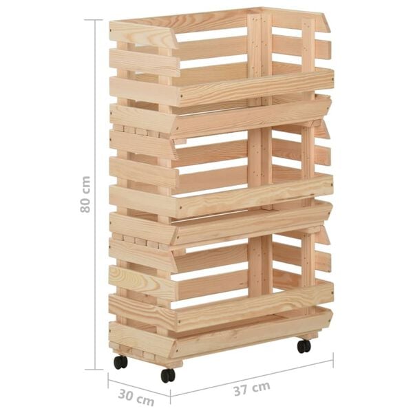vidaXL Τρόλεϊ Λαχανικών 37 x 30 x 80 εκ. από Μασίφ Ξύλο Πεύκου