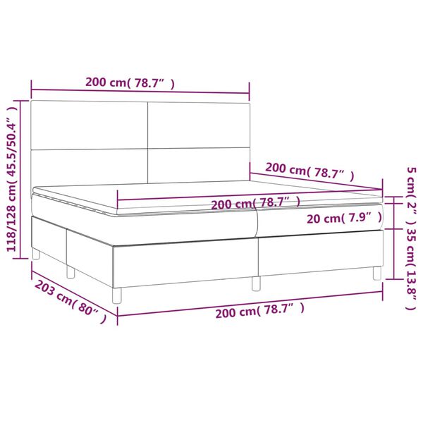 vidaXL Κρεβάτι Boxspring με Στρώμα & LED Γκρι 200x200 εκ. Συνθ. Δέρμα