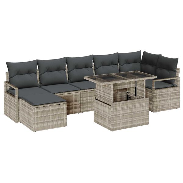 vidaXL Σετ Καναπέ Κήπου με αποθήκευση 8 pcs Ανοιχτό γκρι Πολυ ράταν